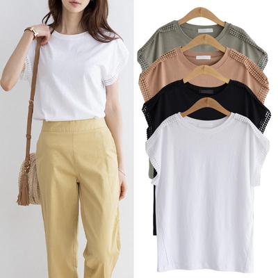 Women's Summer Short Sleeved T-shirt Hollow Bat Sleeve Top T-shirt Loose Large Bottom