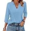 Dámská móda Ležérní klopa Krátký 3/4 rukáv Jednobarevná košile Dámské topy s výstřihem do V