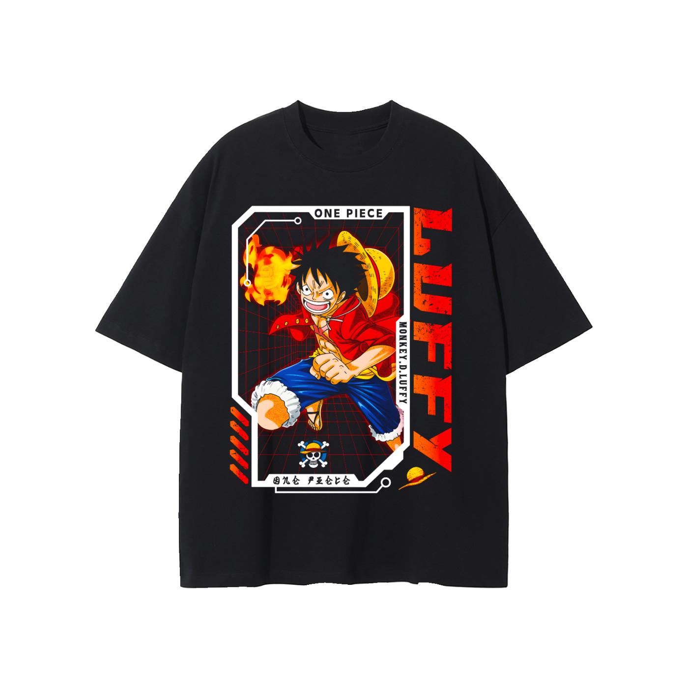 One Piece Luffy Anime Oversized T-Shirt Black Graphic Tee Unisex Pirate S