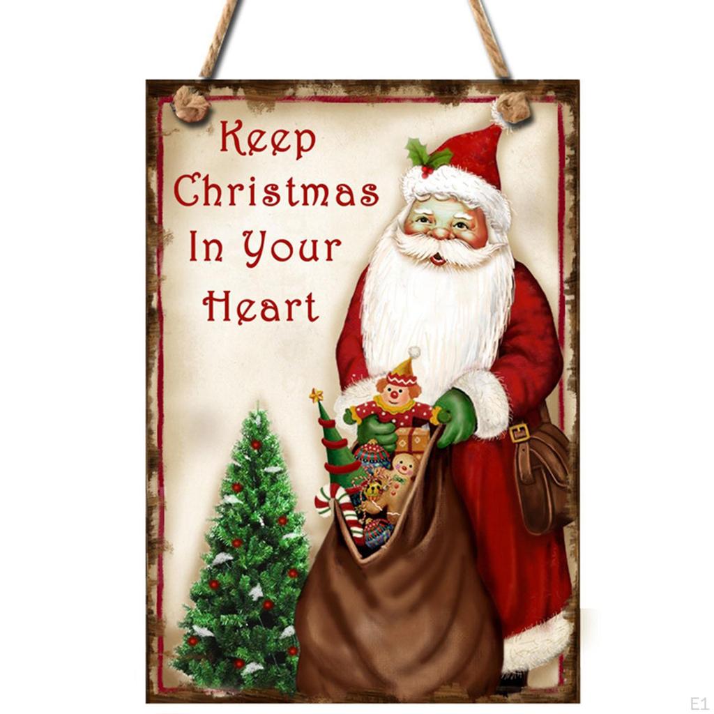 Christmas Sign Hanging Decorations Rope Rectangle Craft Rustic Outdoor Porch Tag