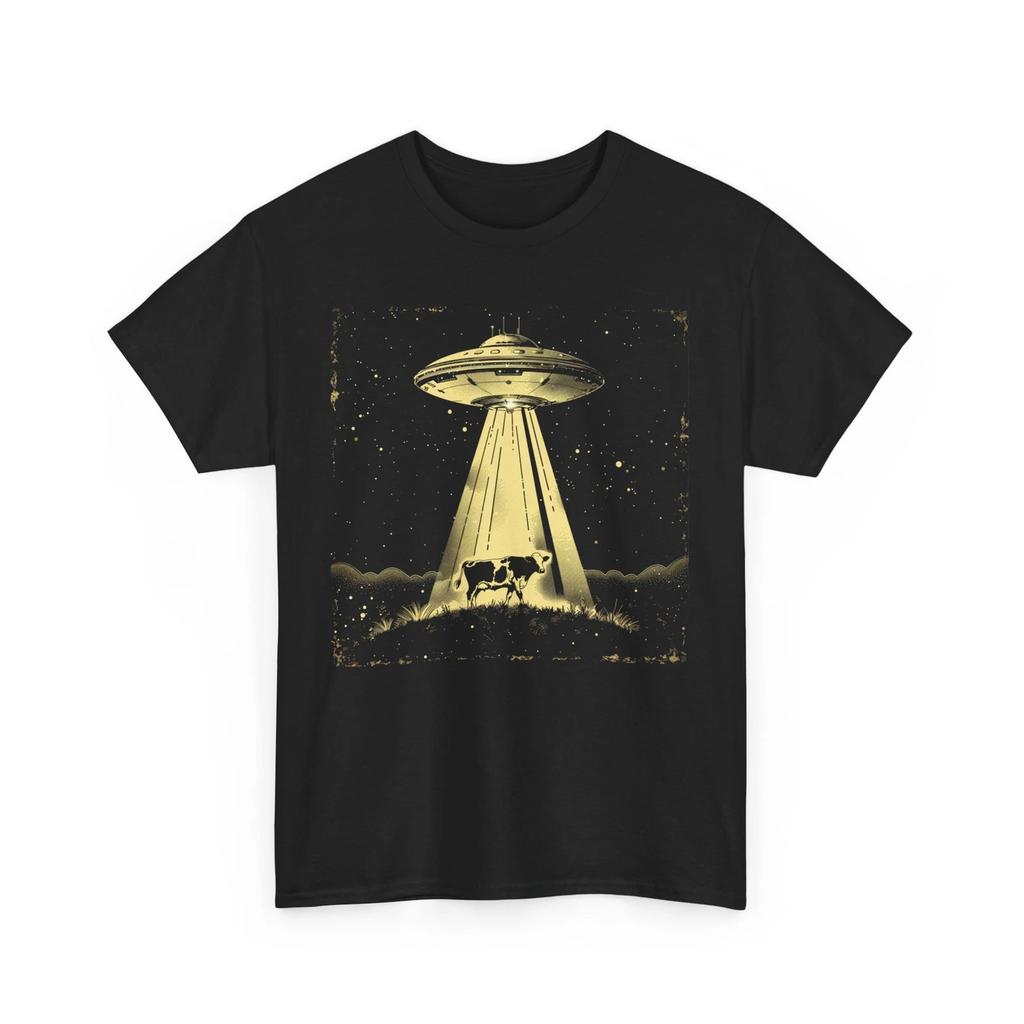 Alien Unisex T-Shirt for Men Women | UFO Graphic Tee | Alien Cow Abduction Shirt