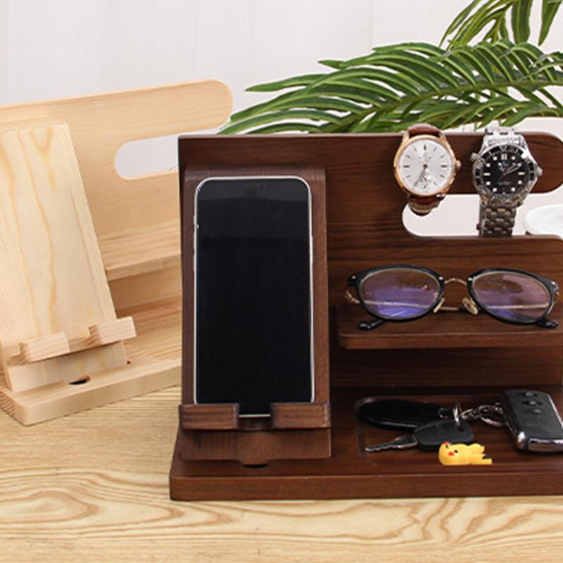 Nachtkastje Organizer Hout Telefoon Docking Station Sleutelhouder Portemonnee Stand Horloge Organizer Valentijnsdag Cadeaus Voor Hem Houten Organizer
