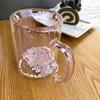 Girl Heart Quicksand Double Glass Mug Sparkling Bubble Ball Heat Resistant Anti-scald Handle Cup Couple Girlfriend Small Gift