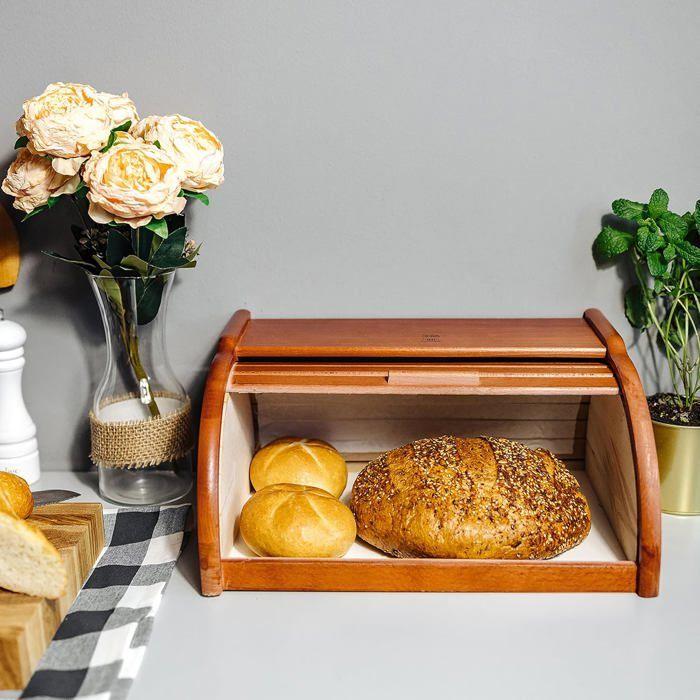 Boîte à Pain - Creative Home - Aulne - Bois de Hêtre - 38 x 28,5 x 17,5 cm - Couvercle en Rouleau