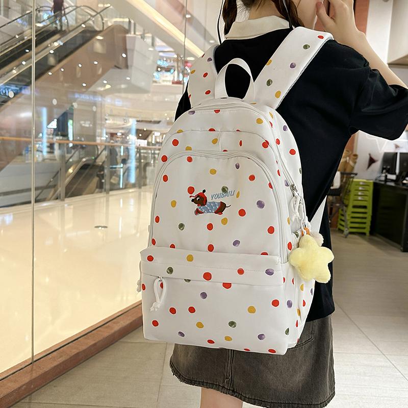 Puppy Dot Print Backpack Junior High School Student Lightweight Schoolbag Girls Large Capacity Backpack
