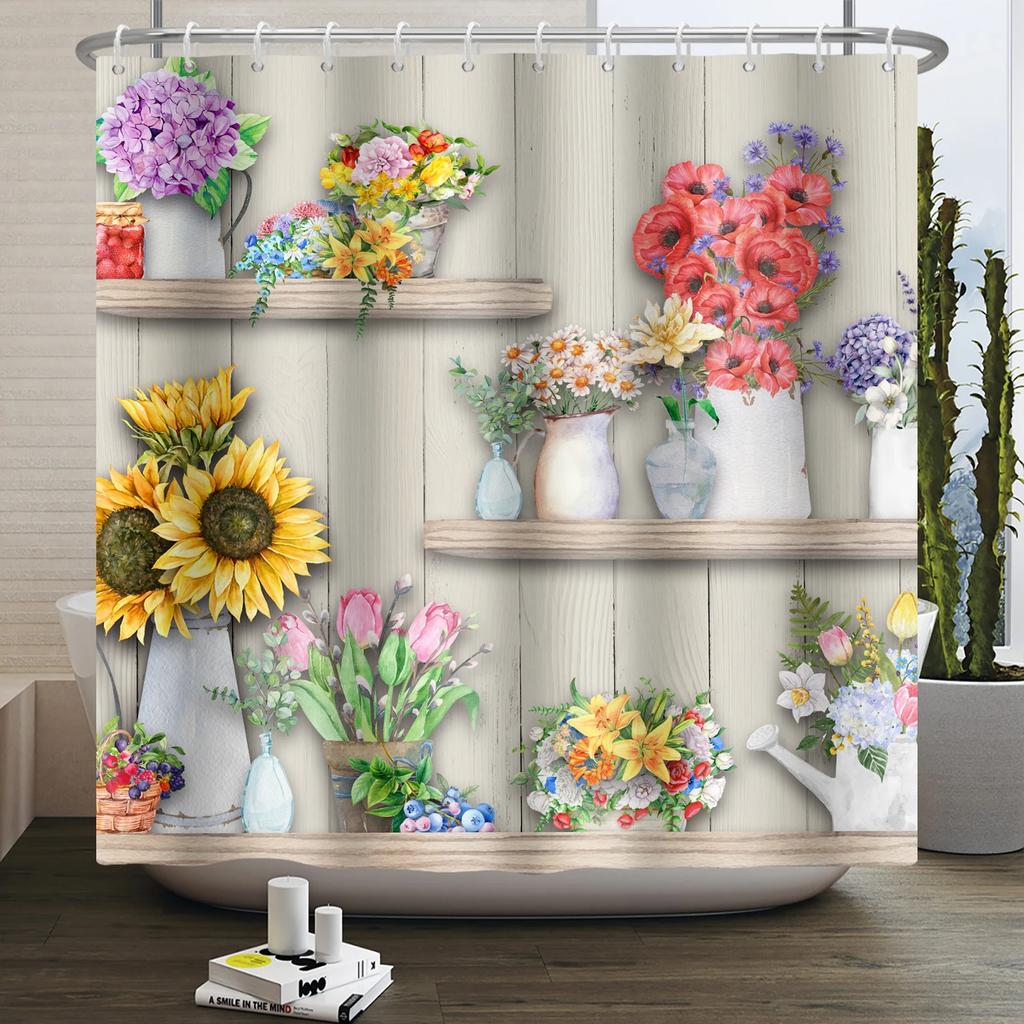 Grüne Topfpflanze Duschvorhang Tropisches Gewächshaus Botanische Sukkulenten Kaktus Moderne Ästhetik Wasserdichter Badezimmervorhang