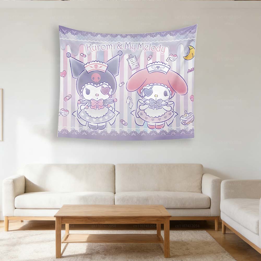 1pc Sanrio Kuromi Cinnamoroll Wall Tapestry Cartoon Wall Hanging for Kawaii Room  Nursery Decoration