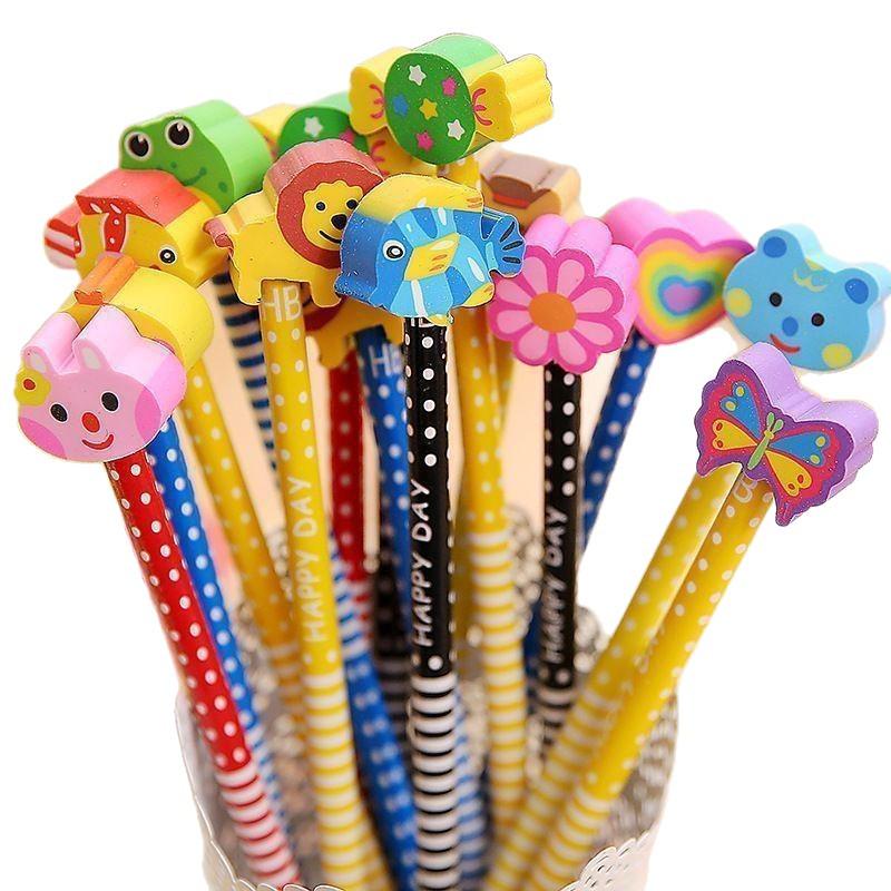Cartoon Pencils with Erasers for Kindergarten Students - Cute Stationery for Children's Learning