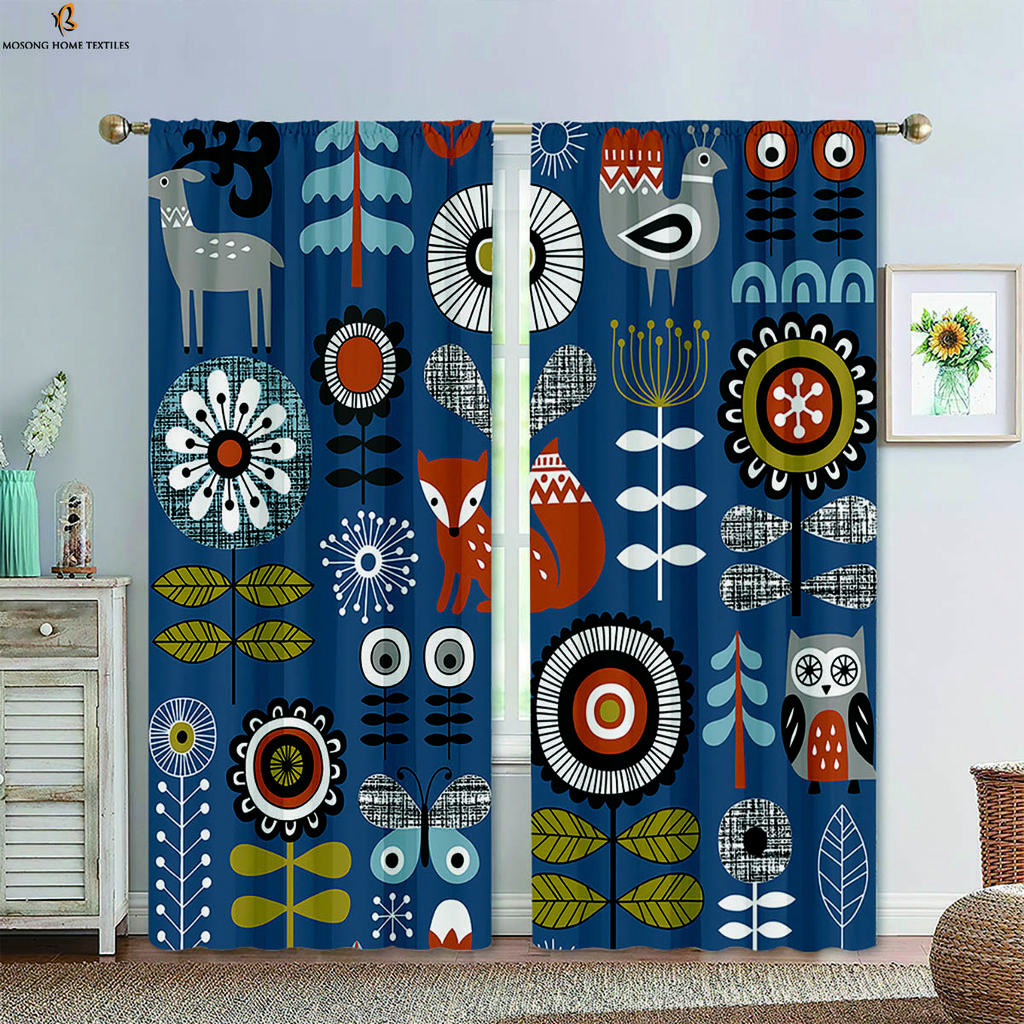 Cartoon Tier Wald Bedruckte Vorhänge Verdunkelungsvorhänge Kinderzimmer Arbeitszimmer Studentenwohnheim Dekorative Vorhänge Heimdeko 2 STÜCKE