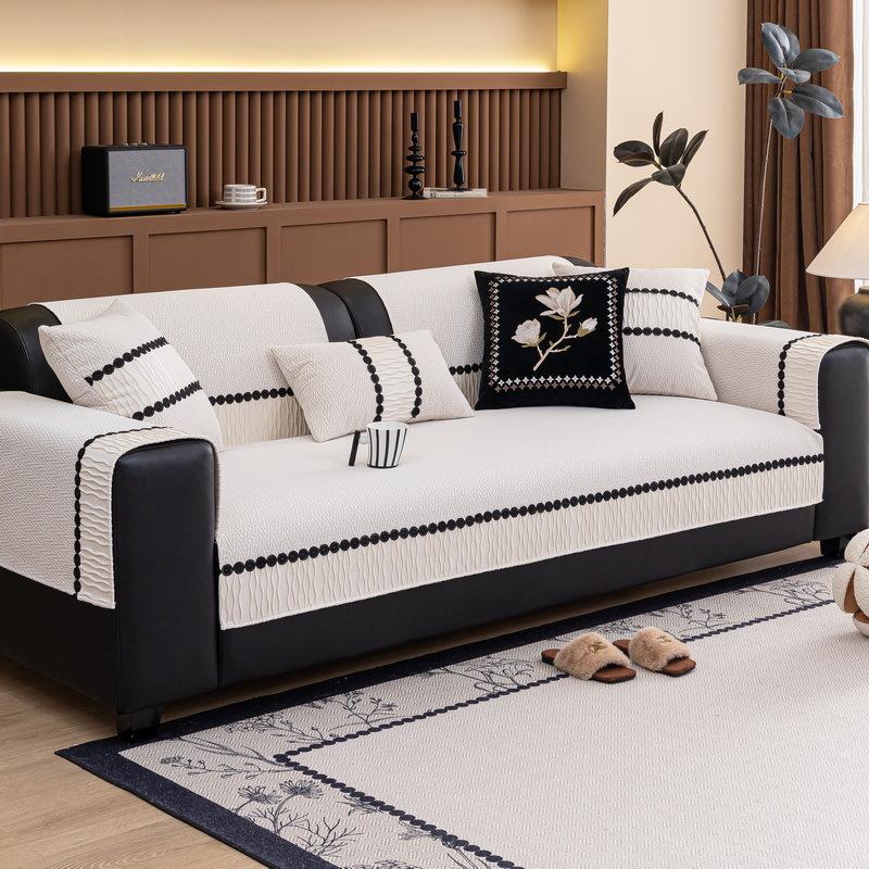 Light French Cream Wind Sofa Cushion  New Fish Bone Pattern Chenille Leather Sofa Non-Slip Backrest Cover Cloth Towel