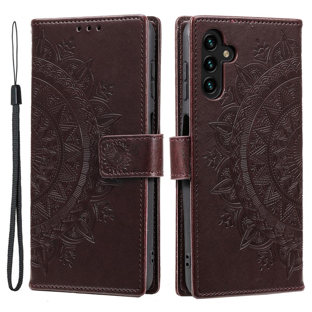 For Samsung Galaxy S25 FE Stand Case Imprinted Totem PU Leather Wallet Phone Cover with Wrist Strap