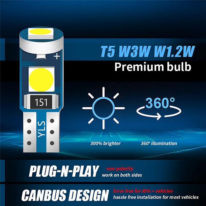 NEW-20Pcs T5 LED Lights For Car Dashboard Panel Gauge Indicator, 3030-3SMD Light Replacement With Twist Lock Socket Car Parts -