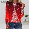 Christmas Tree Pattern Women 3d T-shirts Long Sleeve Christmas Style Street Fashion Ladies Tees Casual Cotton Tops Merry Year