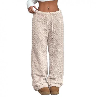 Pantalon Casual Chaud et Pelucheux à Lacets Couleur Unie Automne/Hiver