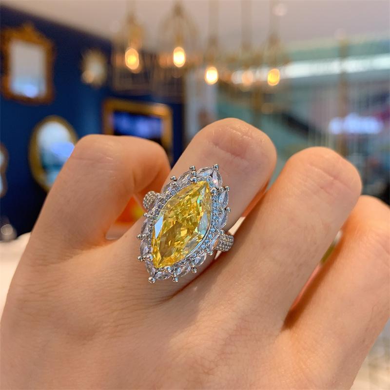 Yellow Marquise Cubic Zirconia Rings Women for Party Temperament Elegant Lady's Rings Anniversary Gift Fashion Jewelry