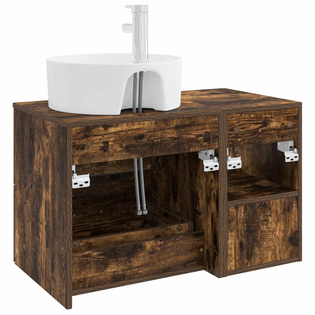 Bathroom Furniture Set 2 pcs Smoked Oak Wood Based Material