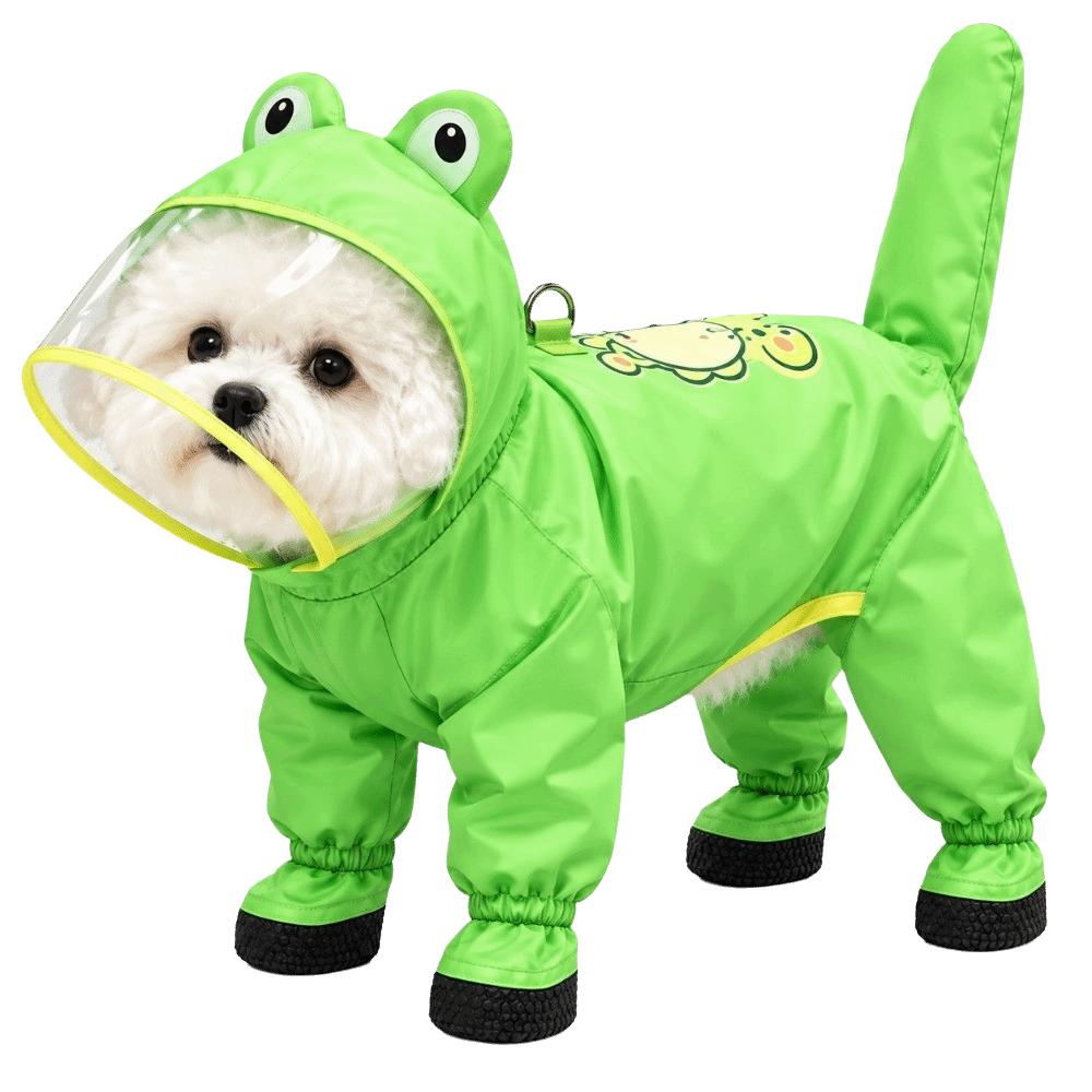Full-coverage Frog Shape Dog Raincoat Transparent Hood Cat Rainproof Pet Clothes for Small Dog