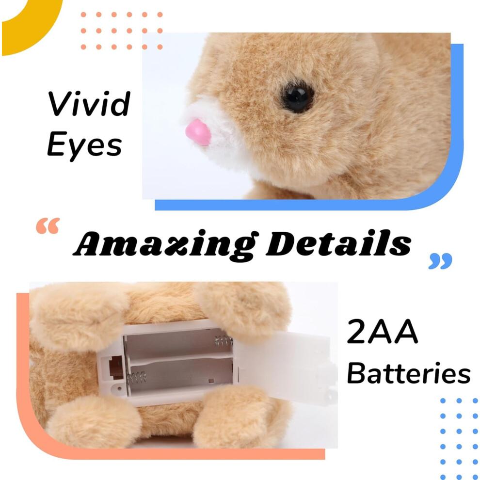 Hopping Rabbit Interactive Plush Bunny Toy with Sounds, Movements & Wiggle Ears – Compatible with Toddlers, Brown, 7"