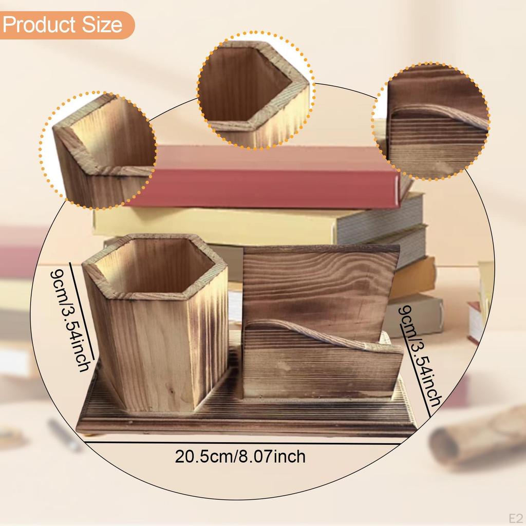 Desk Business Card Holder Pen Gift Wood, Desktop Organizer, Multipurpose for Home Countertop