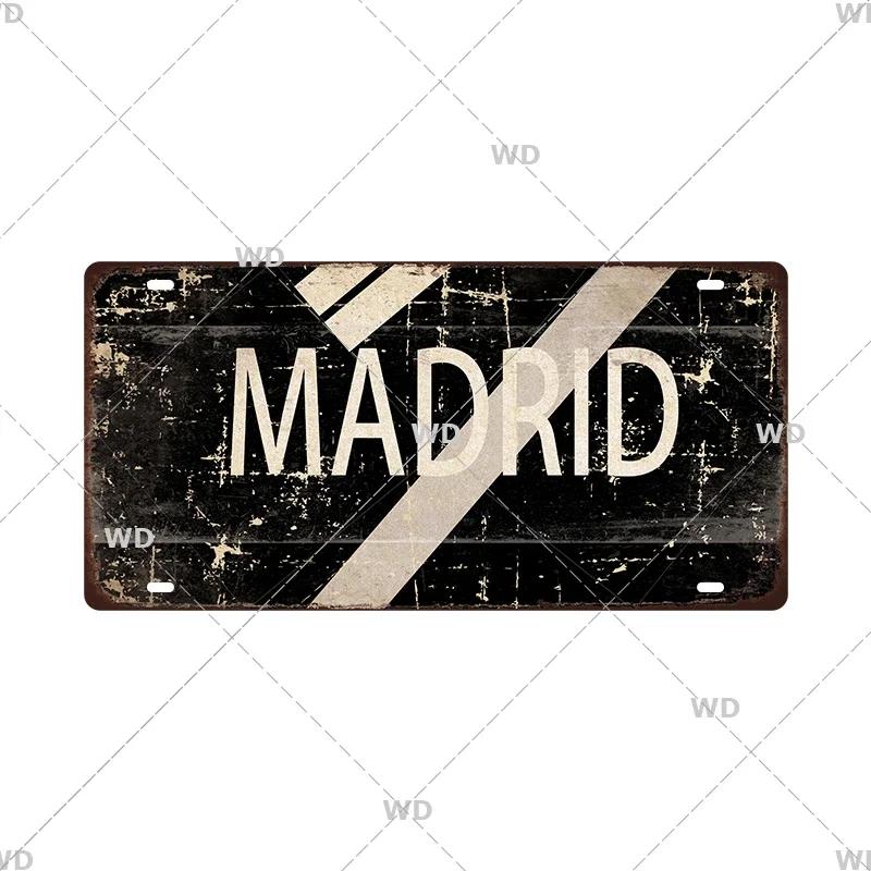 Spain City Metal Sign Licenses Plate Plaque Metal Vintage Tin Sign BARCELONA/MADRID/SEVILLE Flag Bar Pub Man Cave Club Poster