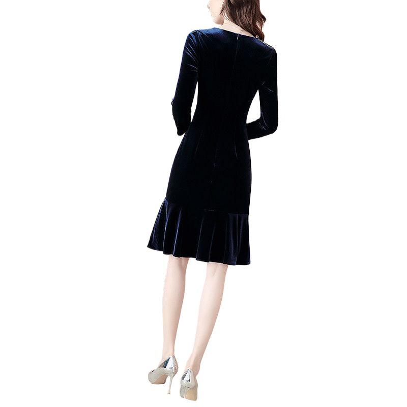 2025 Herbst/Winter Damen V-Ausschnitt Perlen Samt Meerjungfrau Abendkleid