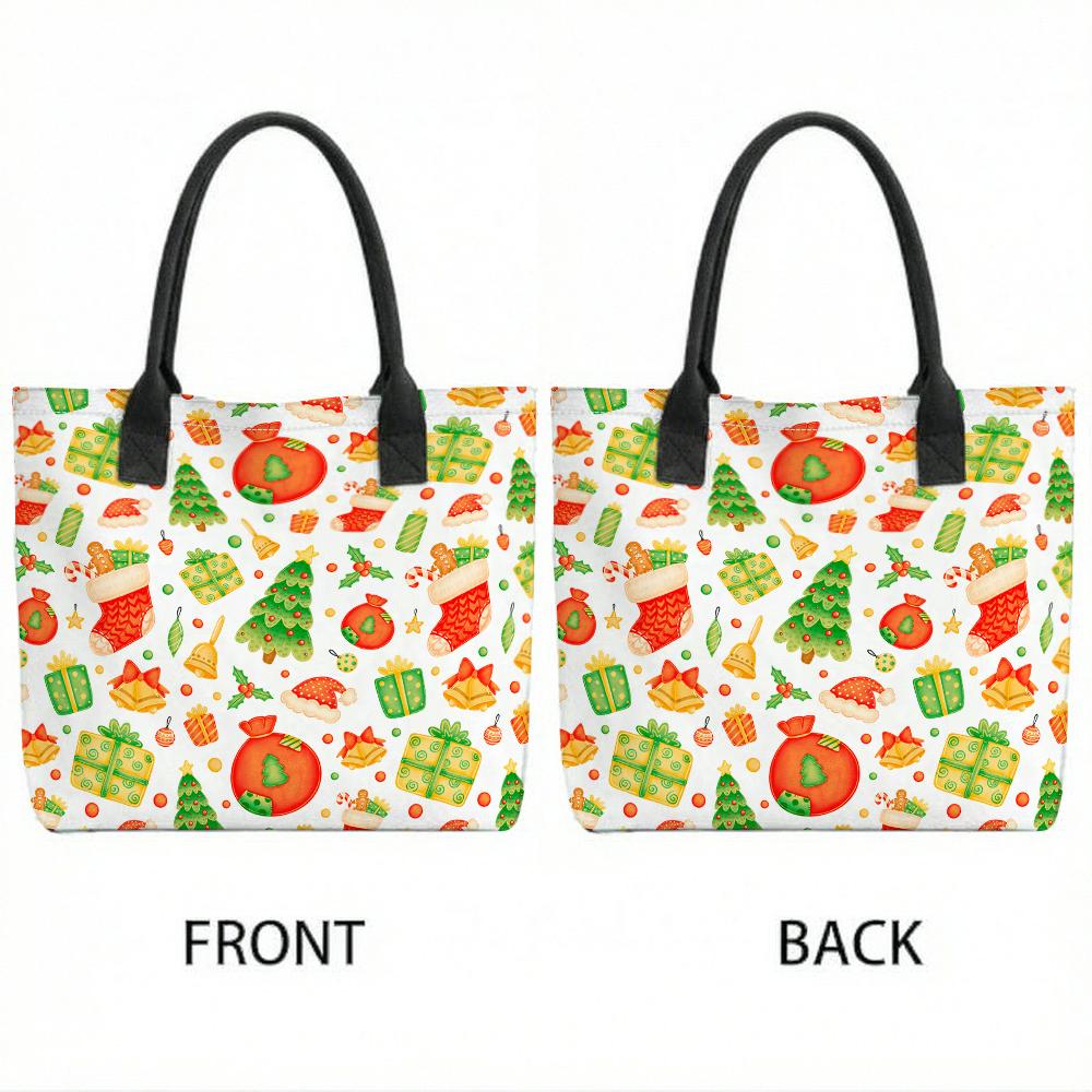 Christmas Pattern Tote Bag Large Capacity Shoulder Bag for Festive Daily Use