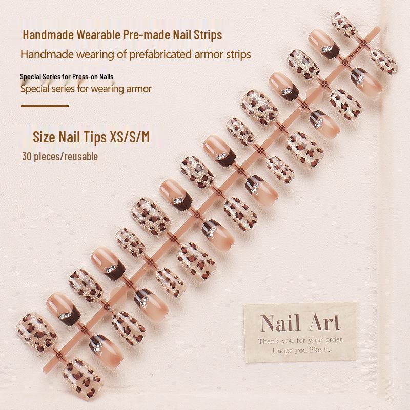 

Золотисто-коричневый леопардовый принт, французский маникюр, типсы - Бестселлер высокого класса, осень/зима Glue Type