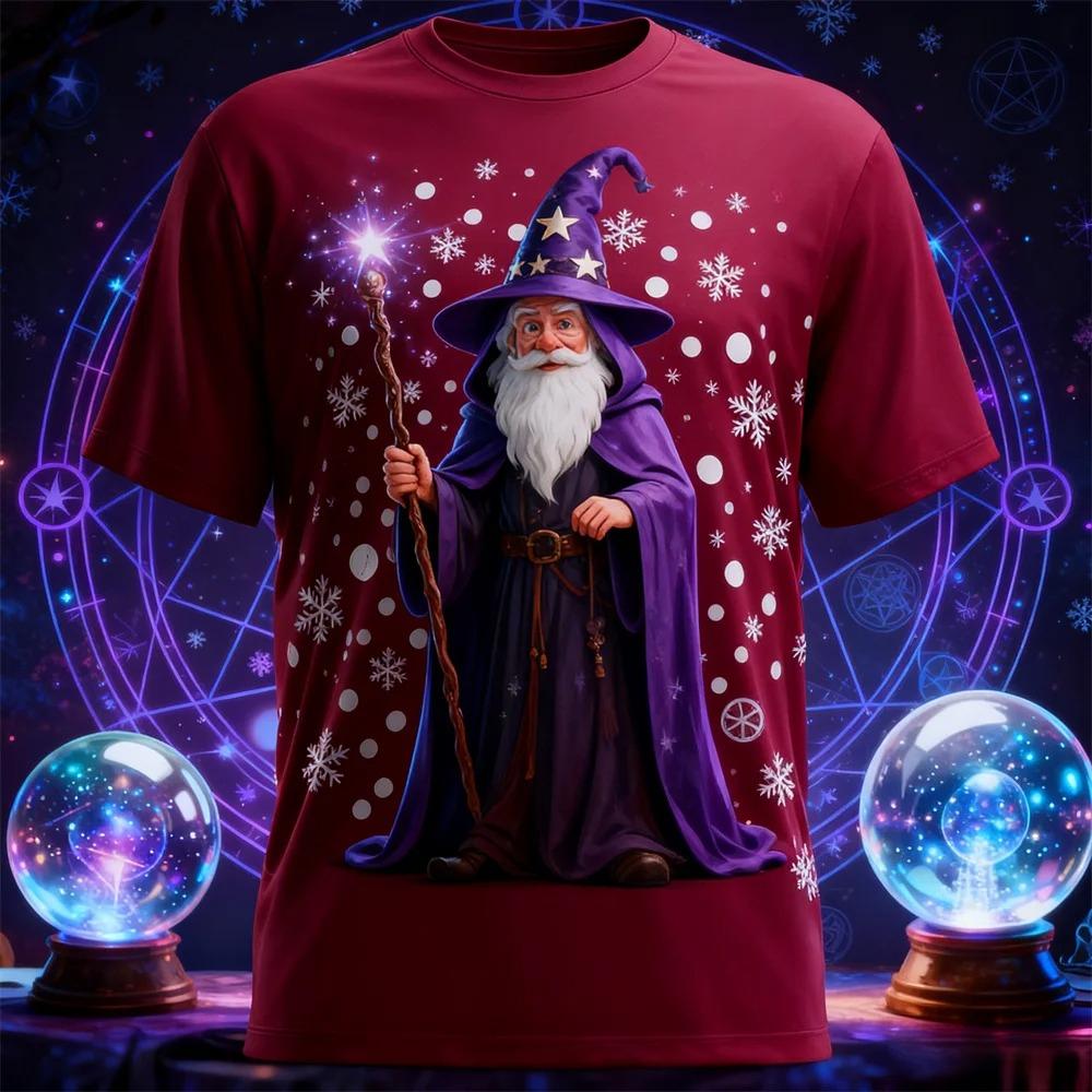 Pánská trička s dlouhým rukávem s módním 3D potiskem vzoru Santa Clause s kulatým výstřihem - Měkká polyesterová tkanina se střední pružností, letní oblečení volného střihu