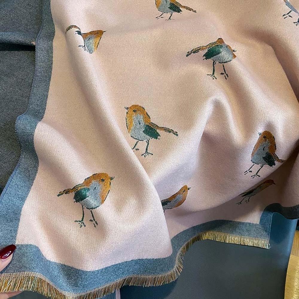 Elegant Printing Magpie Bird Shawl Imitation Pashmina Thick Warm Wraps Travel