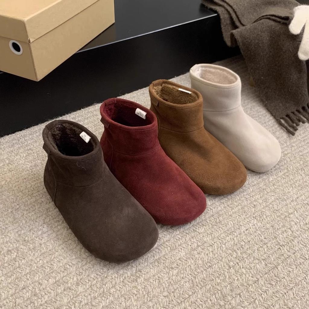 Fur Integrated Snow Boots Women's Velvet Warm Boken Short Boots Winter New Retro Flat Bottom Ugly Cute Cotton Shoes