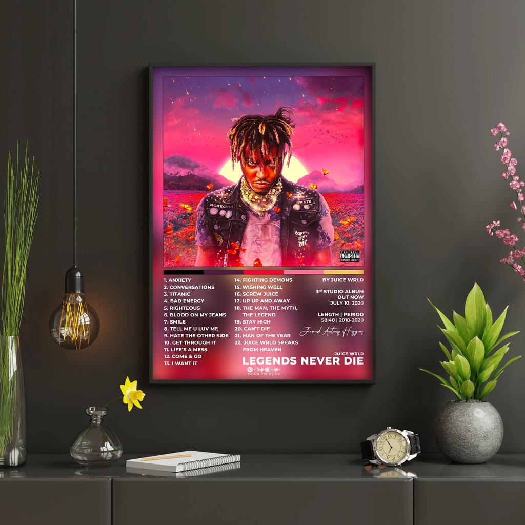 Aesthetic Hip Hop Legends Never Die Fighting Demons Rapper Music Album Juice Wrld Poster Canvas Print Wall Art Room Decor
