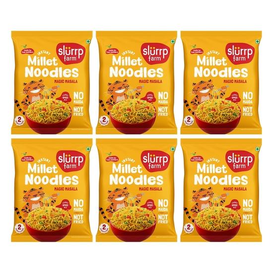 Slurrp Farm No Maida, No MSG Instant Noodles | Magic Masala | Not Fried, Millet Noodles, 6 X 57 g 360GM