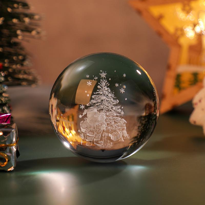 3D Laser-Engraved Solar System Crystal Ball Night Light with Luminous Base - Desktop Home Decor Ornament