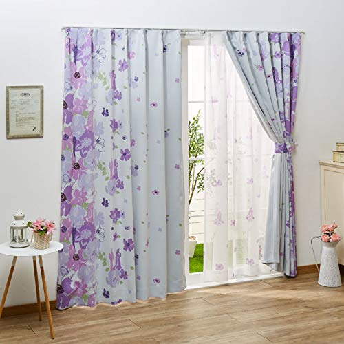 Disney Tangled Lace Curtains (157 Sizes Available), 100cm Wide X 78cm Long, Set of 2, SB-433, Heat-Blocking, Washable, UV Protection