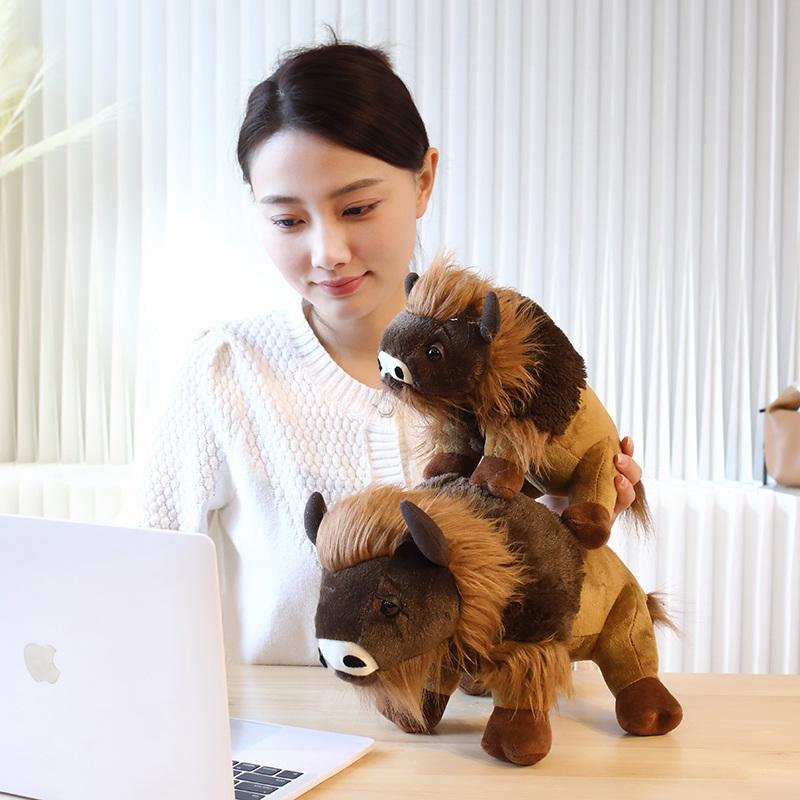 Simulated Wild Ox Plush Fluffy Buffalo Doll Lifelike Buff Plushie Peluche Home Office Decor Toddler Kid Man Boys Birthday Gift