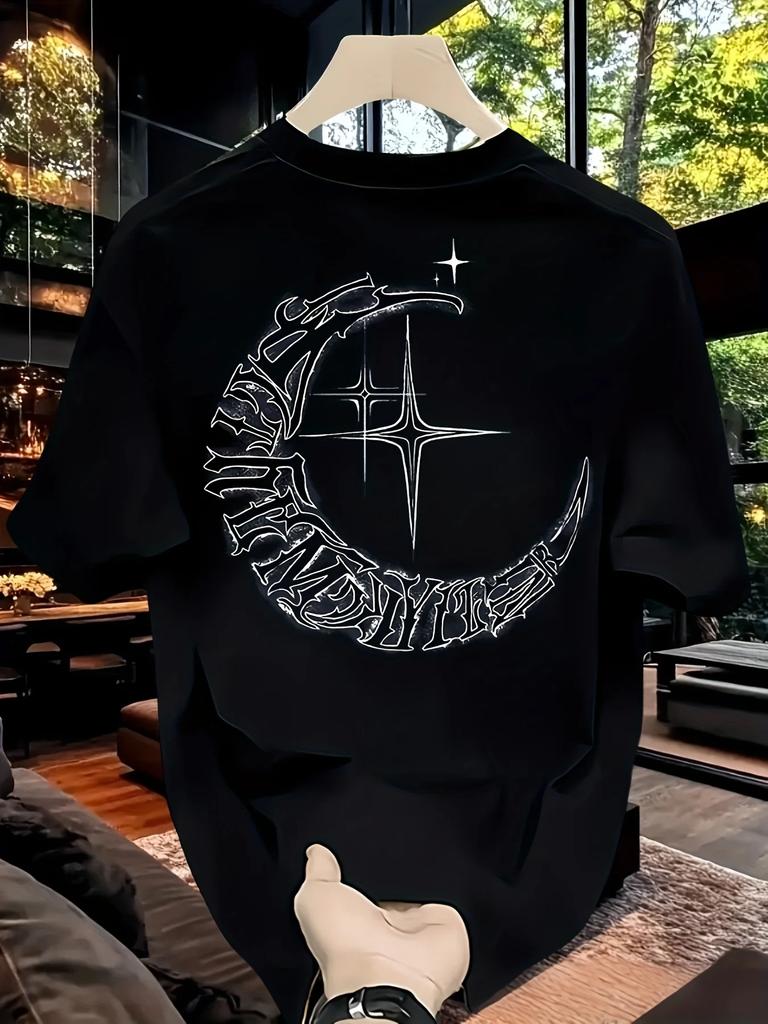 Gothic Moon Star Unisexs TShirt Large Cotton Short Sleeved Top Summer Street Wear