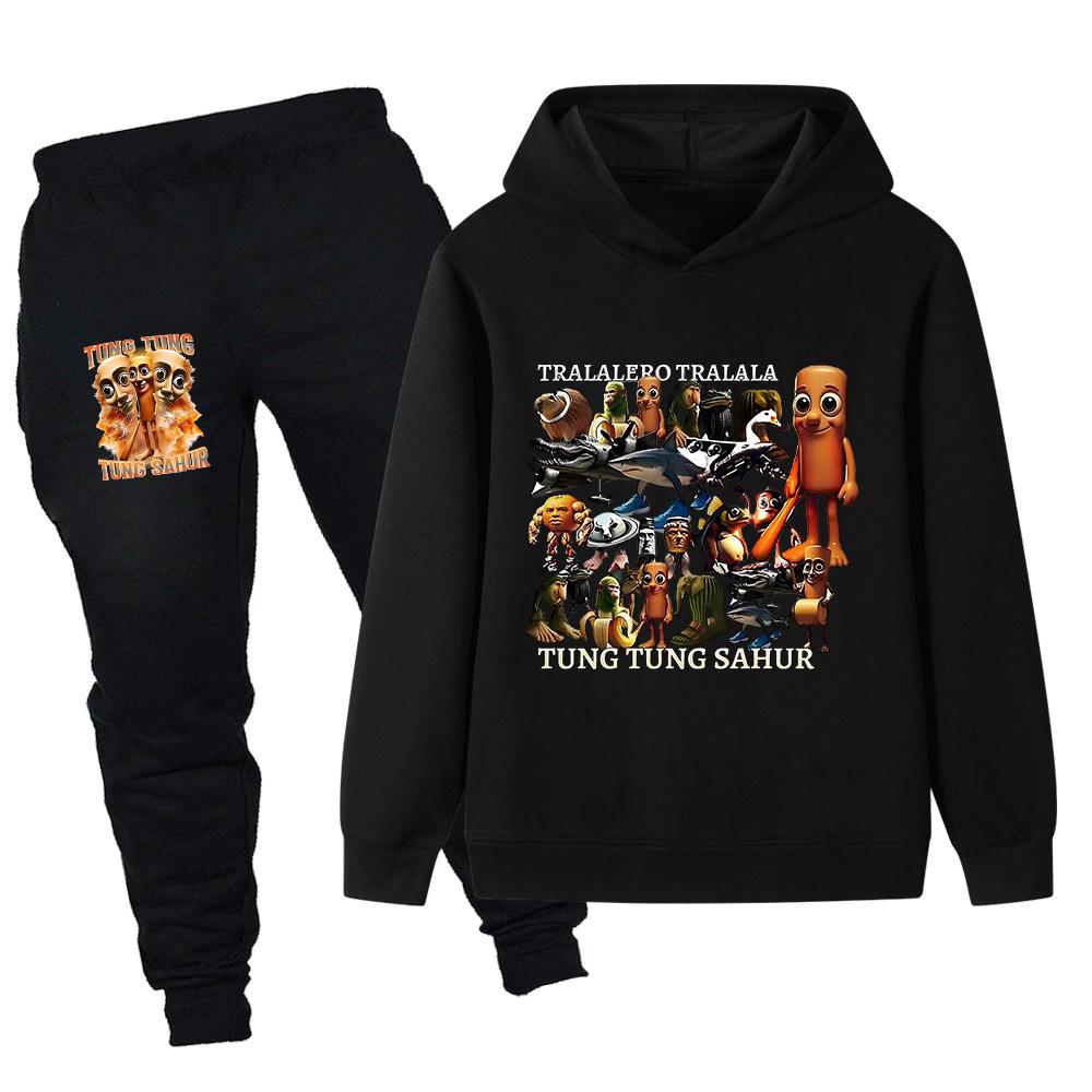 Frühling Herbst Italienisches Gehirnfäule Tiere Tung Tung Tung Sahur Lustiger Druck Kinderanzug Jungen Mädchen Lässige Mode Oberteil + Hose Set
