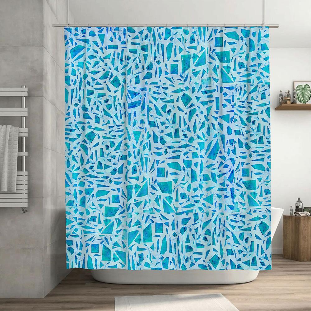Bathroom Shower Curtain Print Blue Geometric Waterproof Fabric Home Decoration Wall Hanging Artistic Decorative Rectangular Show