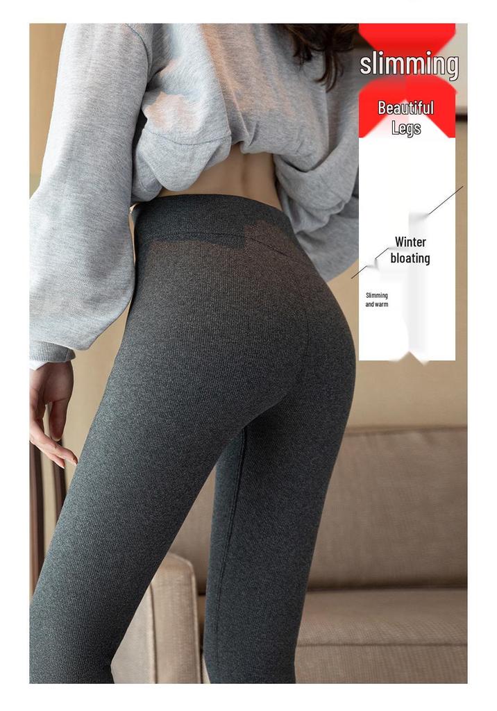 Verdickte Lammwolle Leggings für Damen, Hoher Bund, Bestickter Bund, Fleecegefüttert, Vertikale Streifen, Warme Herbst-/Winterhose.