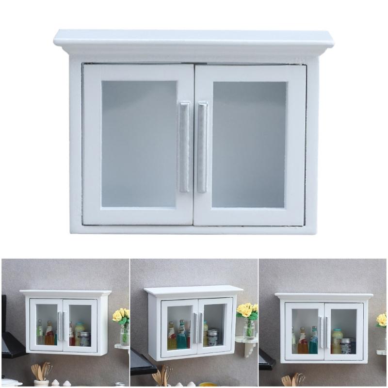 1/12 Doll House Miniature Kitchen Wall Cabinet with Smoothly Wood For Scene Setting Doll House Landscape Accessories