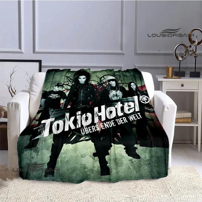Coperta stampata retrò della band Tokio Hotel, coperta calda in flanella morbida e confortevole, biancheria da letto per casa, viaggio, regalo di compleanno