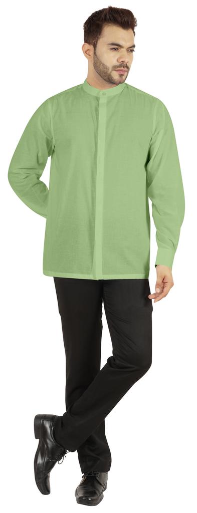 BestMan Mens Solid Shirt Mandarin Collar Long Sleeve Button-Up Formal Shirts Office