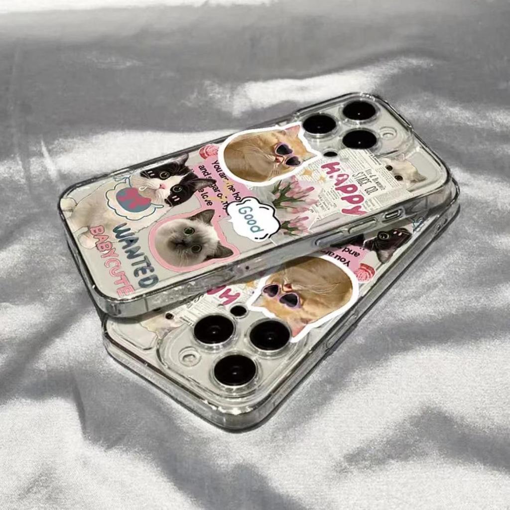 Newspaper Cat Transparent Anti-Fall Case for Apple 11Pro, 12ProMax, 13, 14, & 15