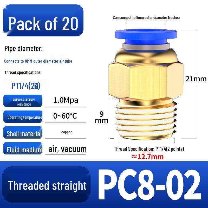 Pneumatic Quick Coupler: 4/6/8mm PC Male Air Hose Connector, Metric Coarse Thread M5/M6/02