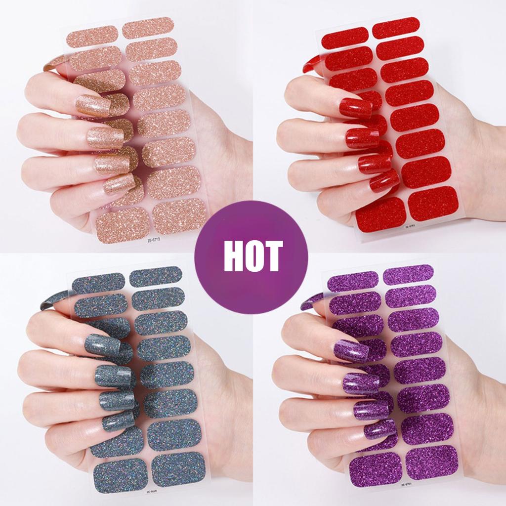 16Tips Full Cover Nail Stickers DIY Nail Polish Strips Sparkling Glitter Self Adhesive Nail Art Stickers Manicure Decoration
