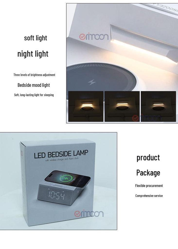 Magnetic Wireless Charger & LED Digital Clock with Night Light - Three-in-One Bedside Gadget
