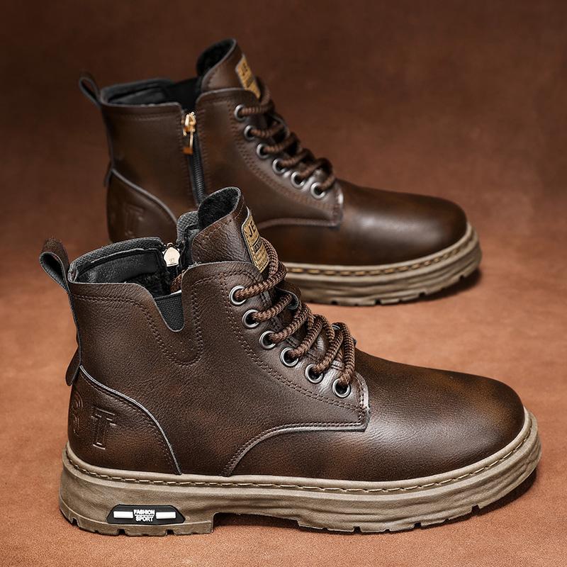 Luxury Men Ankle Boots Retro British High-top Men Boots Fashi High Quality Leather Shoes 2026 New Outdoor Men Motorcycle Boots