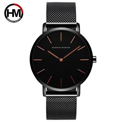 Pánské černé hodinky Relogio Masculino Waterproof Japan Quartz Movement Mesh Band Fashion pro muže