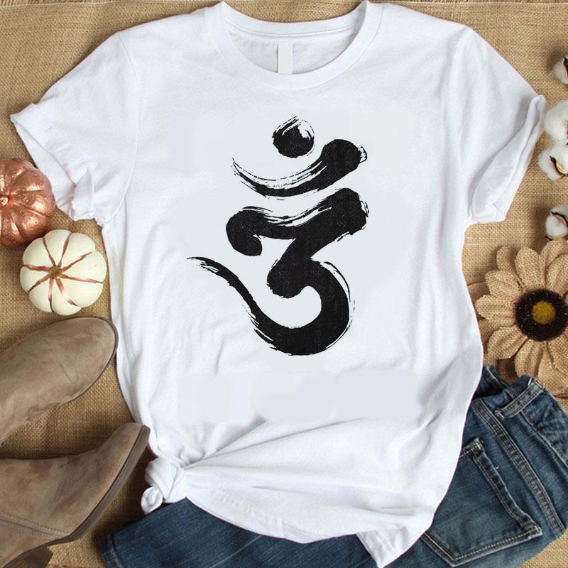 Women white tops om symbol t shirt 