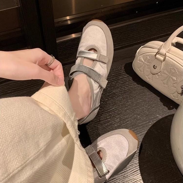 2025 spring and summer color matching Mary Jane shoes women's hollow Velcro ballet training shoes sports shallow mouth casual shoes women